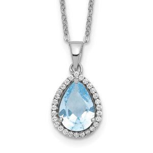 Sterling Silver Aquamarine CZ Pendant Necklace